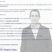 Comunicado para los pacientes del Dr. Roberto Vélez Villa actividad asistencial COVID-19